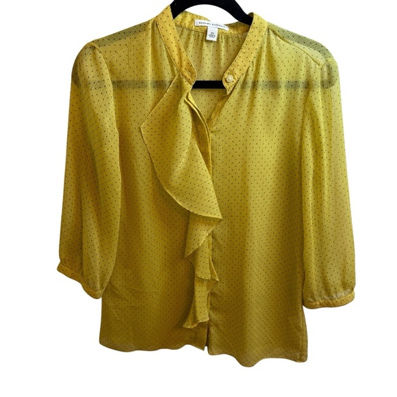 Banana Republic Yellow Ruffled 3/4 Sleeve Blouse - Picture 2 of 6